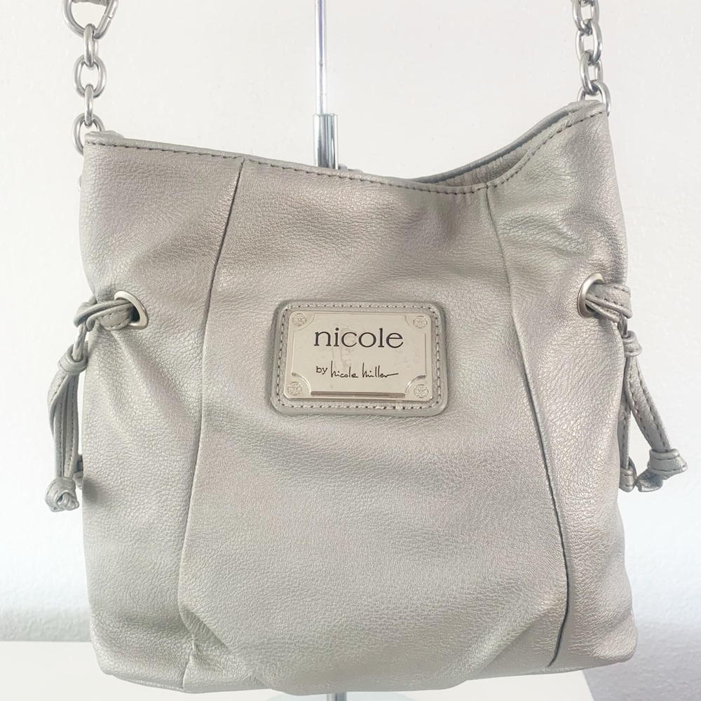 Nicole Millar Silver Leather Crossbody Shoulder  Purse